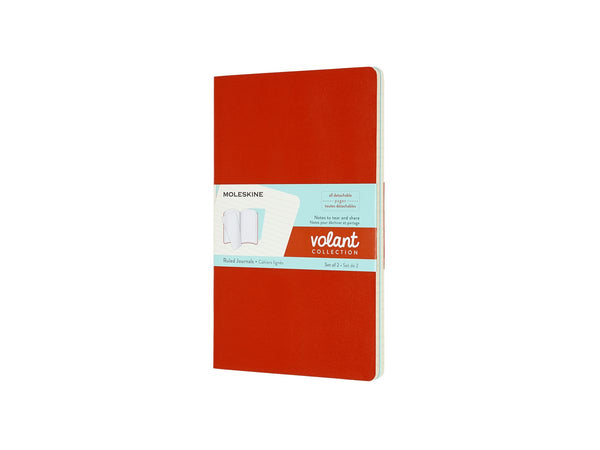 moleskine journal volant large ruled coral orange/aqua blue - pack of 2