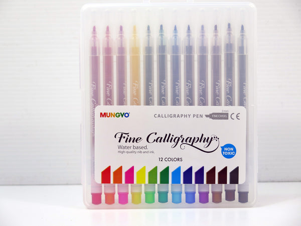 Mungyo Fine Chisel Calligraphy Water Based Pens 2mm Set Of 12 Colours
