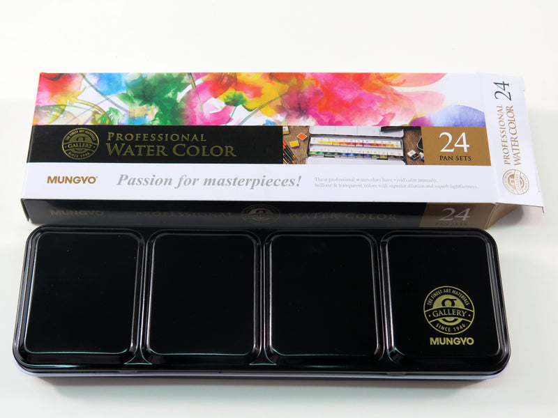 Mungyo Professional Metal Case With Fold Out Watercolour Palette 24 Half Palette Set