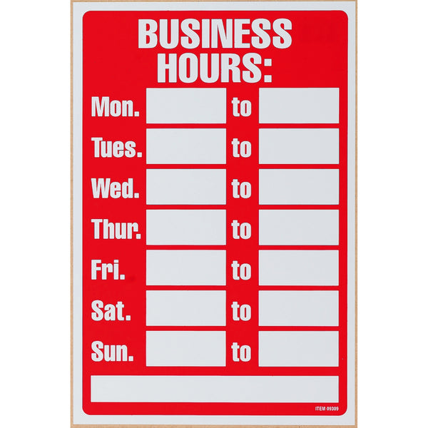 headline business hours sign 203x305mm