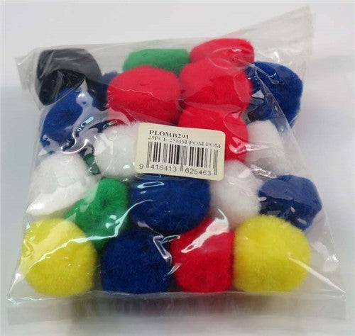 Pom Pom 25mm Assorted Colours Pack Of 25