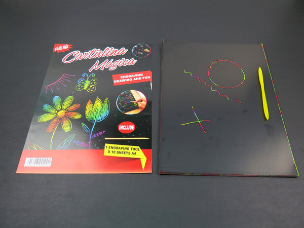 Engraving Cardboard Rainbow With Plastic Stylus A4 Pack Of 10 Sheets