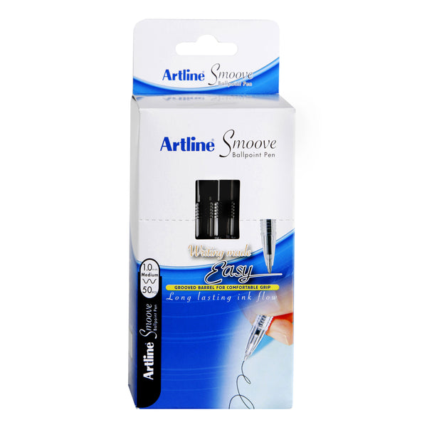 artline smoove ballpoint stick medium box of 50#Colour_BLACK