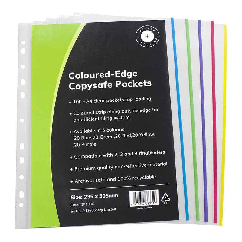 OSC Copysafe Pockets A4 Assorted Colours - Pack of 100