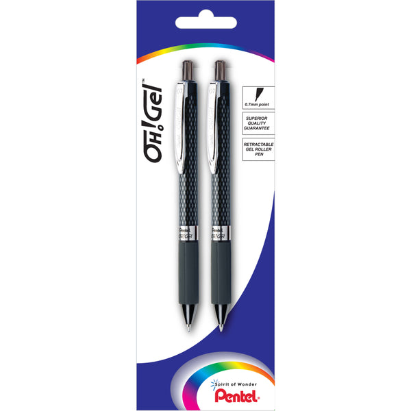 pentel oh gel gell roller pen retractable k497 0.7mm pack of 2#Colour_BLACK