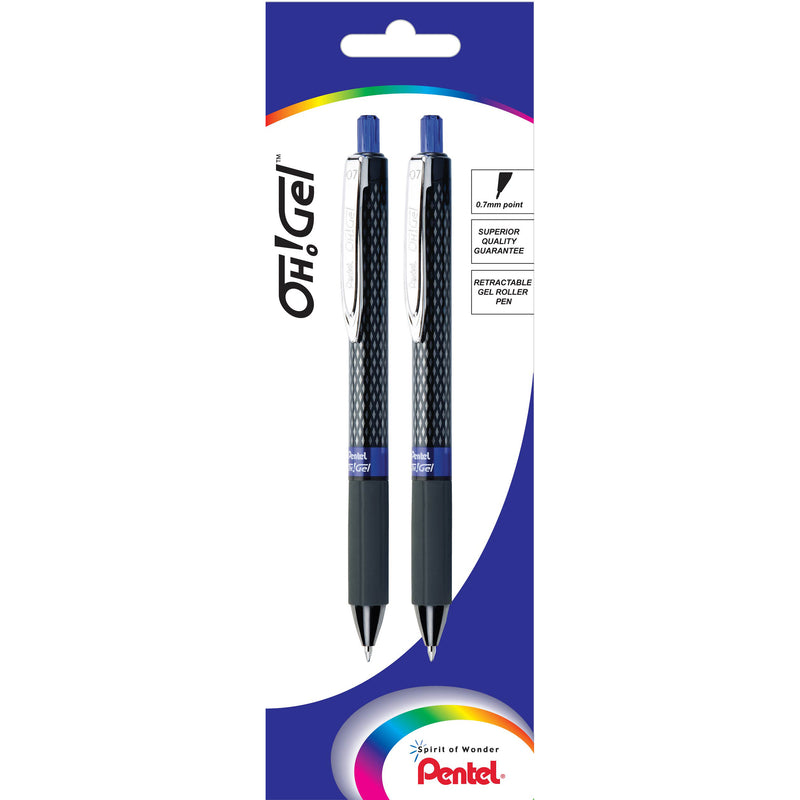 pentel oh gel gell roller pen retractable k497 0.7mm pack of 2