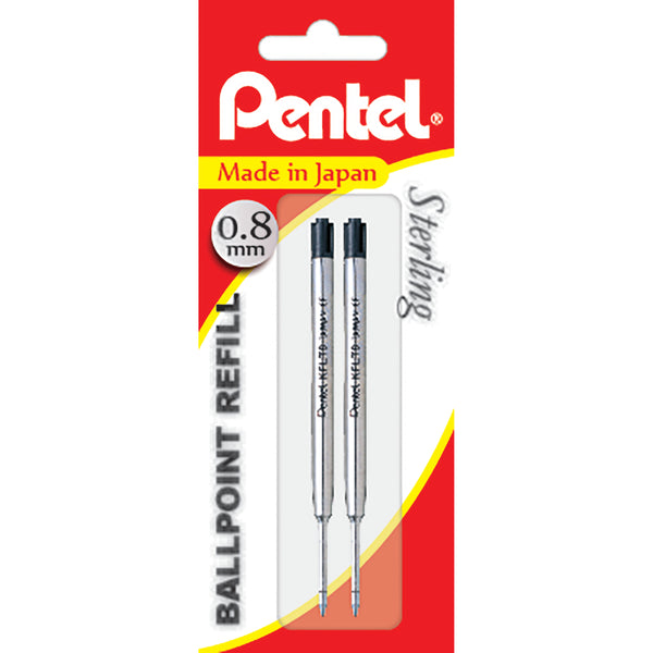 pentel refill ballpoint pen 0.8mm b460 sterling barrel black ink pack of 2