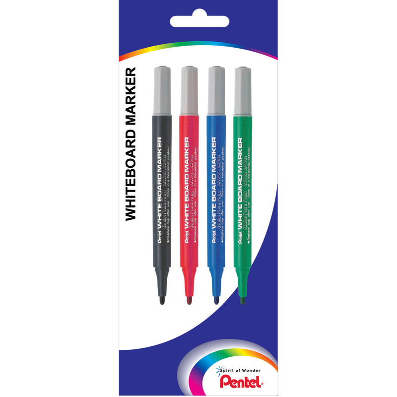 pentel whiteboard marker small barrel mw5s 1.3mm assorted pack of 4