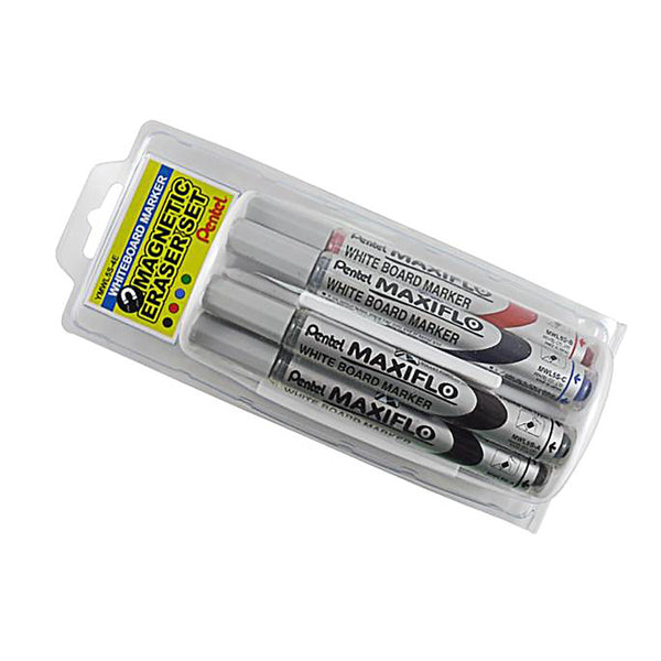 pentel maxiflo whiteboard marker pack of 4 + duster