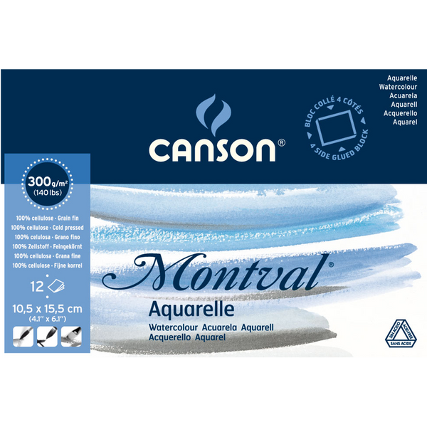 Canson Montval Cold Pressed 300gsm 12 Sheet Blocks#Size_10.5X15.5CM
