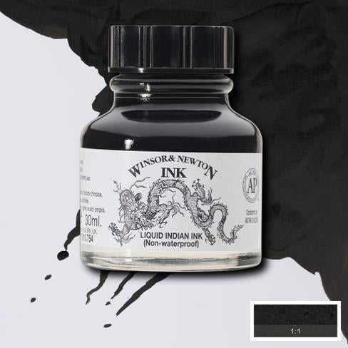 Winsor & Newton Liquid Indian Ink Non Waterproof Black#colour_BLACK